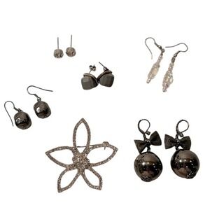 Elegant Studs and Dangly Earrings Bundle Silver Rhinestones Flower Pin Crystals‎